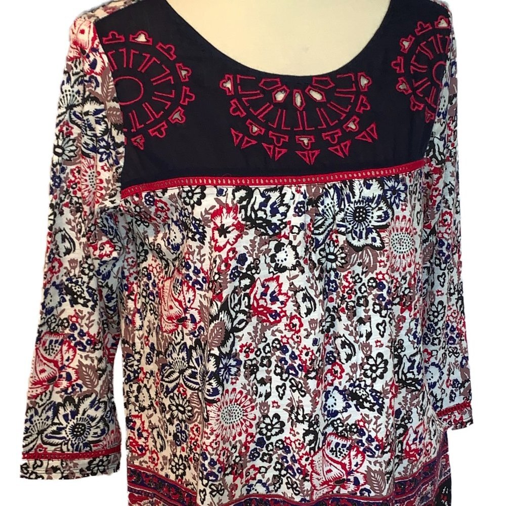 NWT - Lucky Brand Embroidered Insert Boho Top